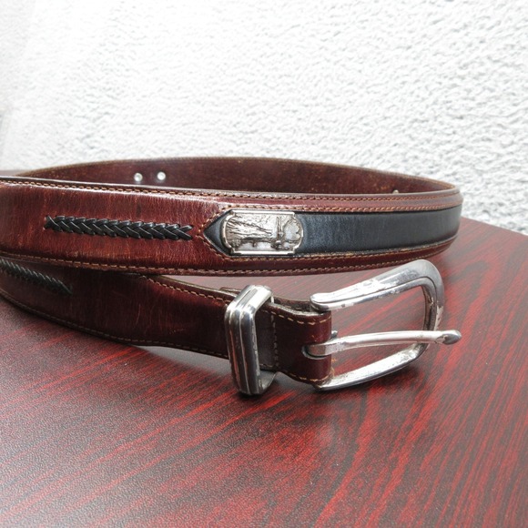 Onyx by Brighton Belt Mens Large Leather Silver Western Hardware 12000 Cowboy - Picture 8 of 11